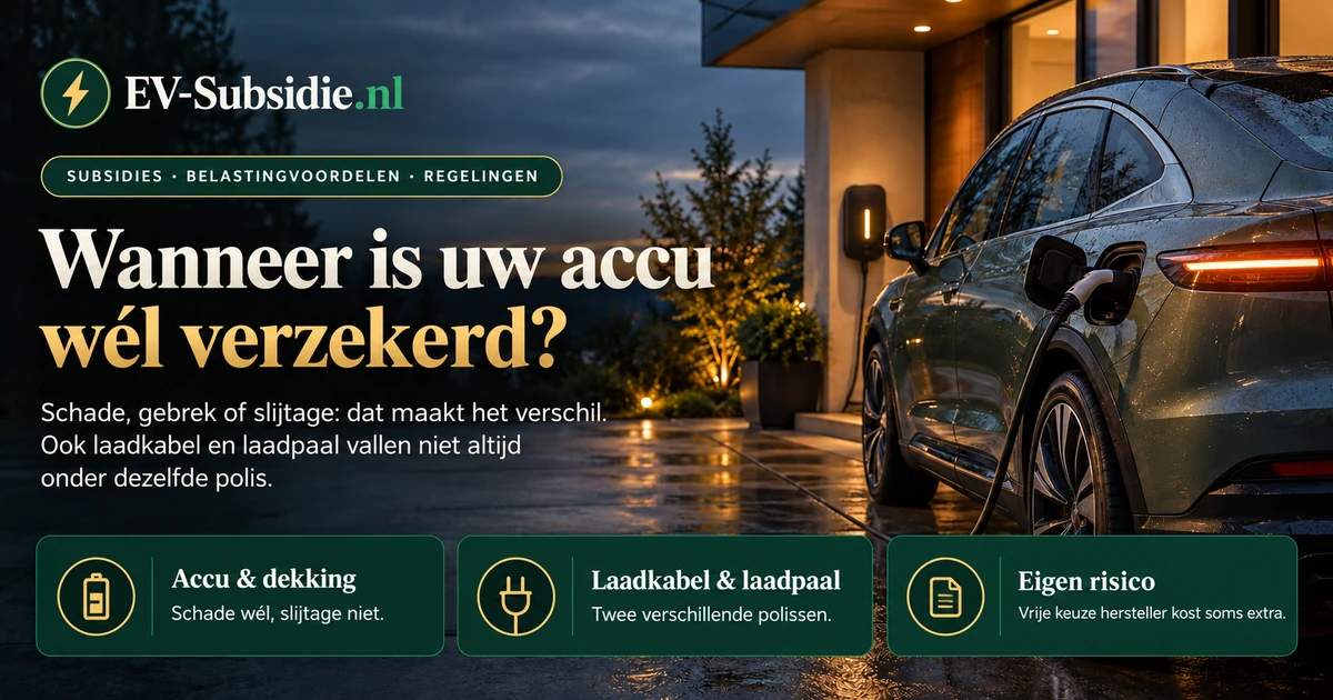Wanneer is uw accu w&eacute;l verzekerd? Schade, gebrek of slijtage maakt het verschil, en laadkabel en laadpaal vallen niet altijd onder dezelfde polis